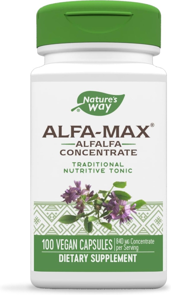 Nature's Way Alfa Max - Alfalfa サプリメント - Alfalfa リーフ, 茎 & 花 - グルテンフリー & ビーガン - 100 カプセル