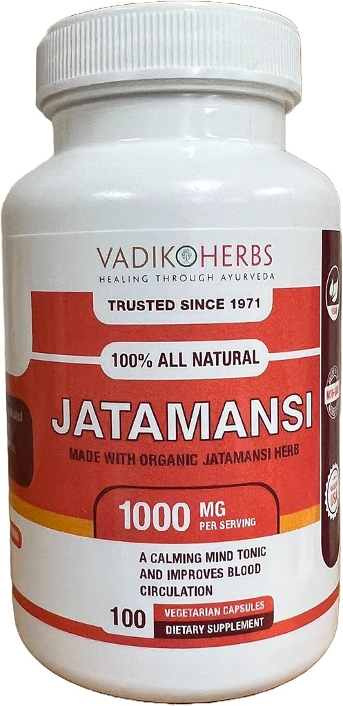 Vadik Herbs認定有機Jatamansi Spikenard Root(Nardostachys jatamansi)パウダー | (100 Vegicaps) | ポテトエキス粉末で作られた | 1 キャップ 日替わり〜 3 ヶ月以上供給