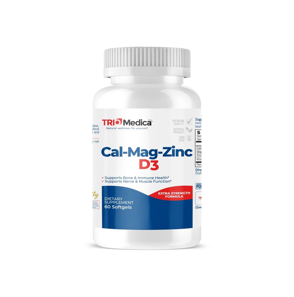 Cal-Mag-Zinc D3 栄養補助食品(カルシウムマグネシウム亜鉛&ビタミンD3) | 免疫・骨・歯サポート | 非GMO | 完全菜食主義者 | グルテンフリー | 乳液フリー | コーシャ | 60 軟ゲル | (60 カウント)