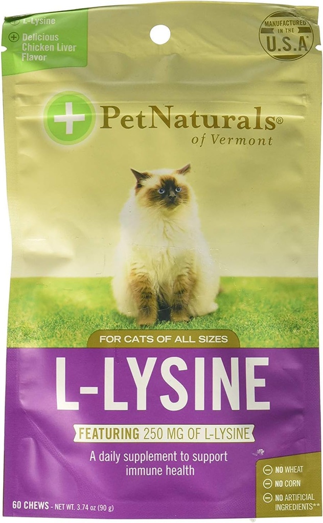 Vermont L-Lysineのペットナチュラル 60 猫のための楽しい形の咀嚼 - 2パック