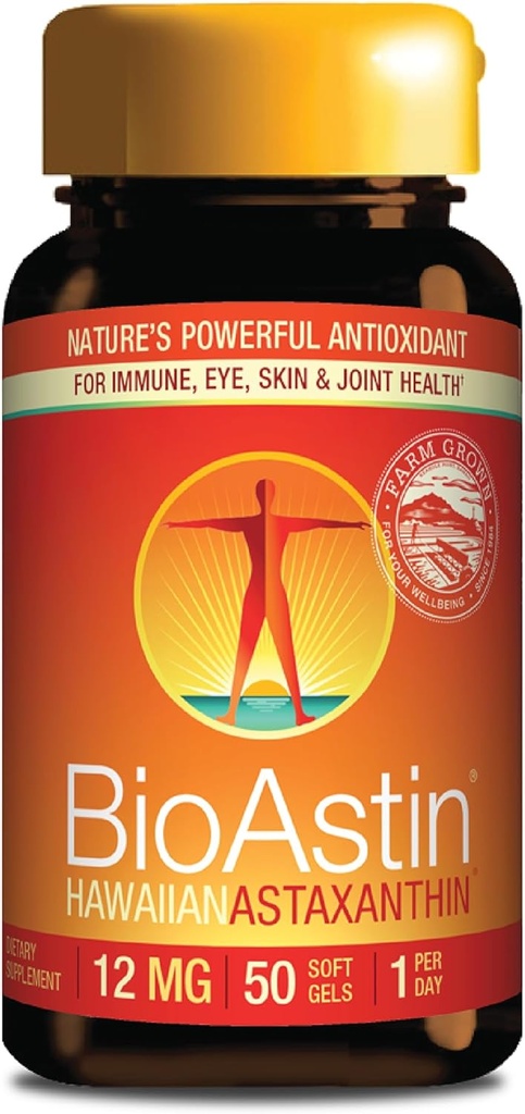 Nutrex Hawaii BioAstin Hawaiian Astaxanthin - 12mg, 50 Softgels - Farm-Direct Premium Antioxidant Supplement to Support Eye, Skin, Joint & Immune System Health - Non-GMO & Gluten-Free