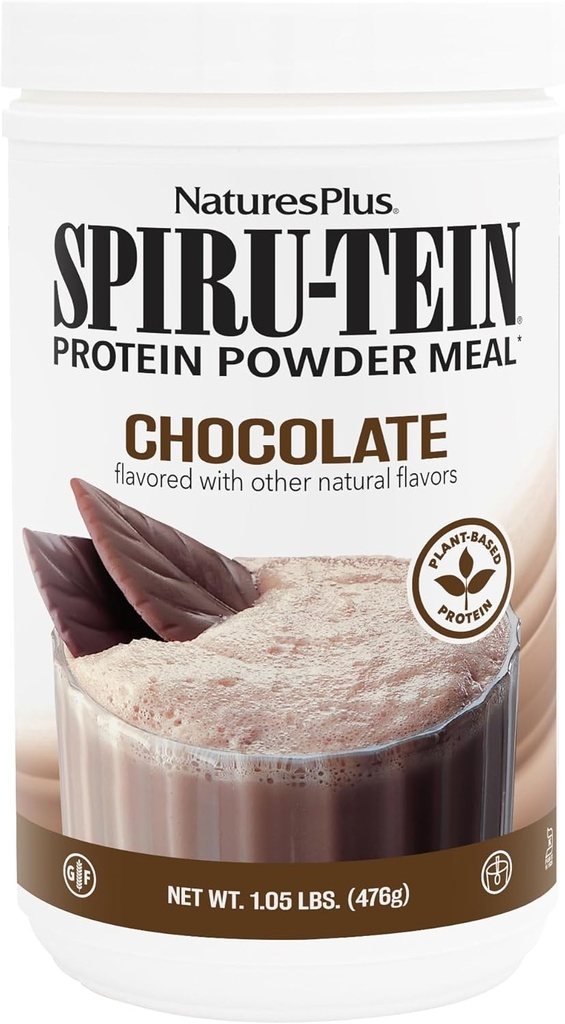 Natures Plus SPIRU-TEIN、チョコレート - 1.05 lb - 植物ベースのプロテインシェイク - Non-GMO、ベジタリアン、グルテンフリー - 17 総サービング