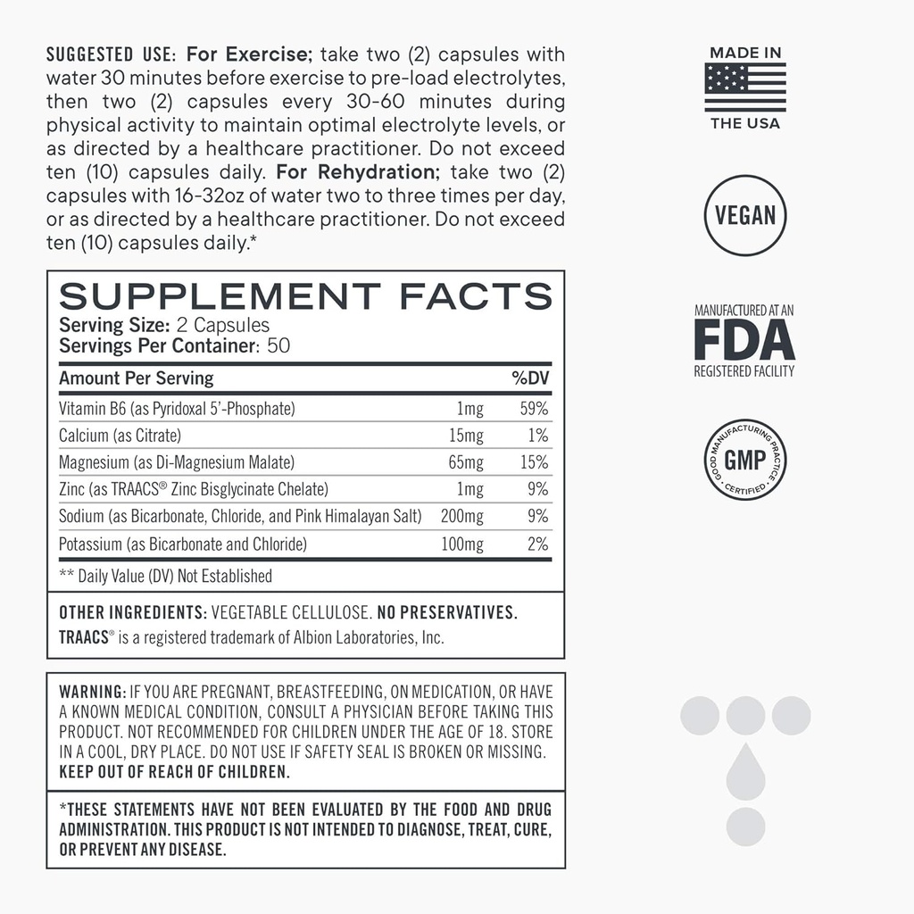 電解液のカプセル、マグネシウム、亜鉛、カルシウム、ナトリウム(100ct)の低い炭水化物の自然な取り替えの塩
