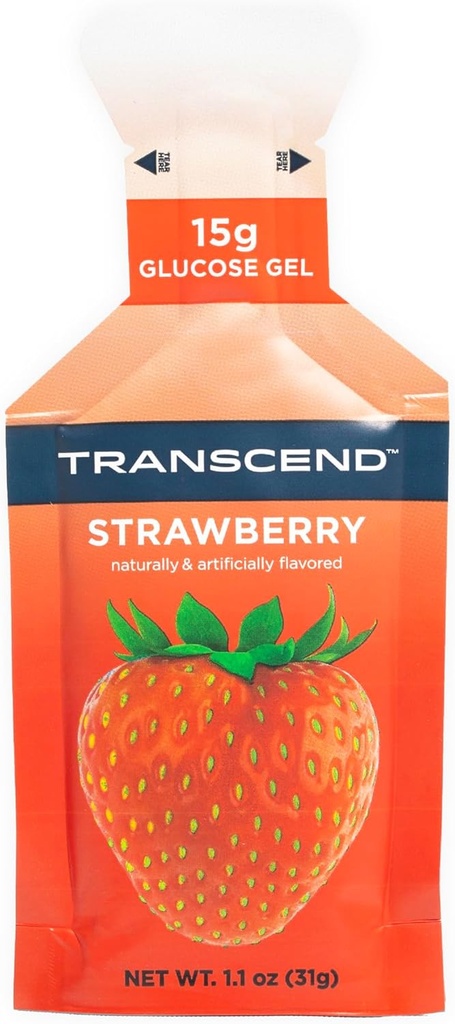 Transcend Foods Strawberry Energy Gel (1.1 oz, 24 のパック) – ファーストアクティビティの Carb Gel, いちご味, カフェインフリー, グルテンフリー
