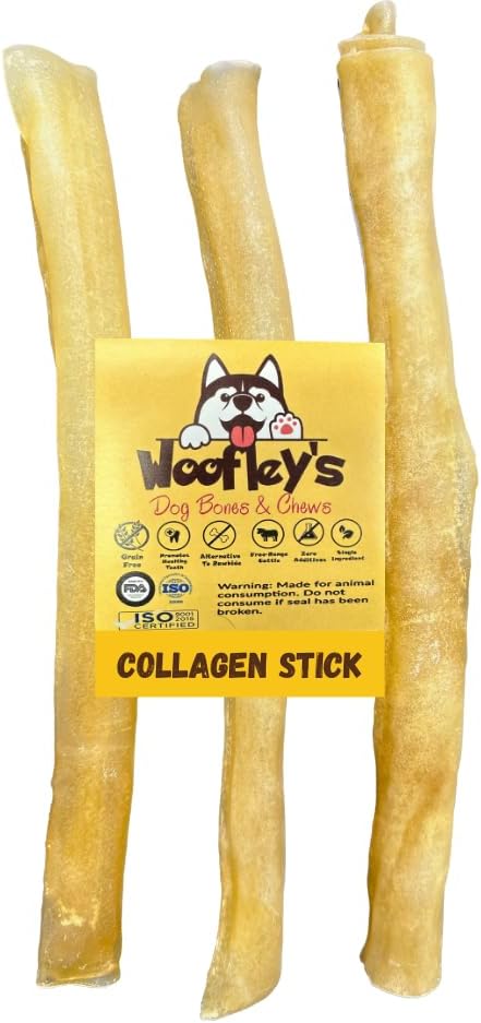 Woofley の 12 インチの犬のための純粋なコラーゲンの棒(3 の計算) - 中及び大きい犬のための咀嚼 - Bully の棒の未加工代わり