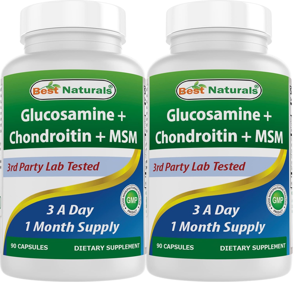ベストナチュラル、グルコサミンコンドロイチンMSMサプリメント、サービングあたり2600mg、90カプセル(90カウント)