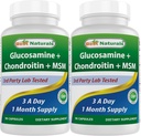 ベストナチュラル、グルコサミンコンドロイチンMSMサプリメント、サービングあたり2600mg、90カプセル(90カウント)