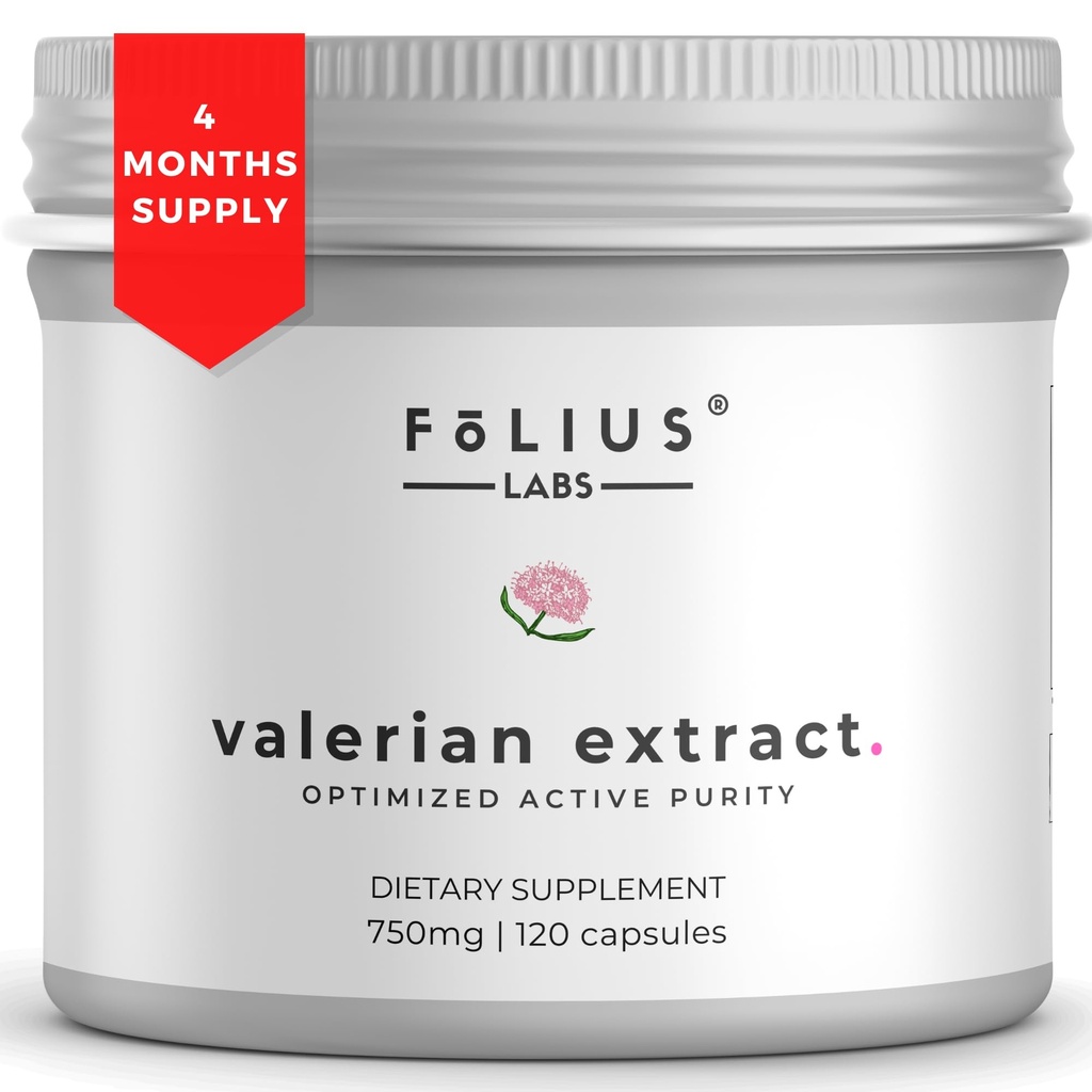 Valerian Root 4:1抽出カプセル750mg - 最適化されたアクティブ純度 - 4X集中 Valerian Root抽出サプリメント - グルテンフリー、非GMO - リラックスを促進 - 120カプセル