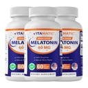 Vitamatic Melatonin 60のmgの速い分解のタブレット- 60のビーガン自然な果実味のタブレット-非GMOのグルテンフリーの3本のびんを形作る非習慣