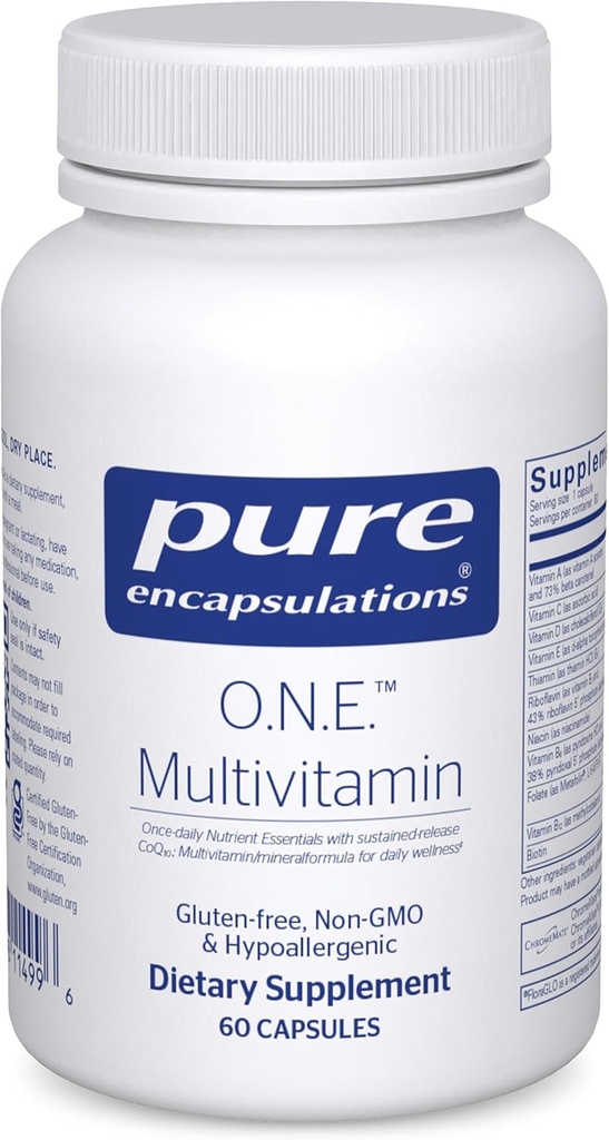 Pure Encapsulations O.N.E. Multivitamin - Once Daily Multivitamin with Antioxidant Complex Metafolin, CoQ10, and Lutein to Support Vision, Cognitive Function, and Cellular Health* - 60 Capsules