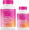 Pink Stork Prenatal Vitamin Duo: Prenatal Vitamins and Probiotics for Pregnant Women -Morning Sickness and Fetal Development Support with DHA, Folate, Vitamin B6, and More - 2 Products, 90 Capsules