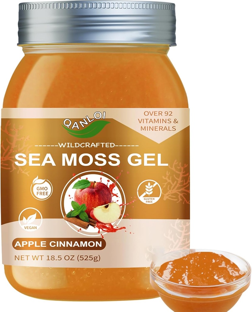 Seamoss Raw Gel with Irish Sea Moss,Sea Moss Supplement-Immune Support-18.5OZ Sea Moss Advanced (Apple Cinnamon)