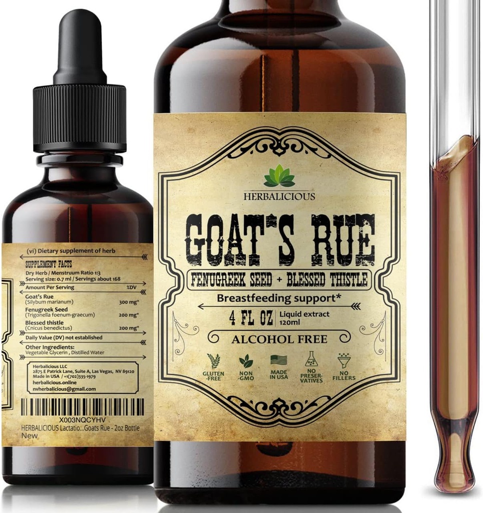 HERBALICIOUS Goat's Rue Liquid Extract 4 fl oz - Goat's Rue、Fenugreek Seeds、Blessed Thistle - アルコールフリー非GMO授乳サプリメント