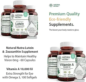 自然なNutra LuteinおよびZeaxanthinの補足の大豆は20mg - 60のカプセルおよびビタミンA 10000のIUのオメガ3、100のグルテンフリーのSoftgelsの健康な視野を維持するのを助けます