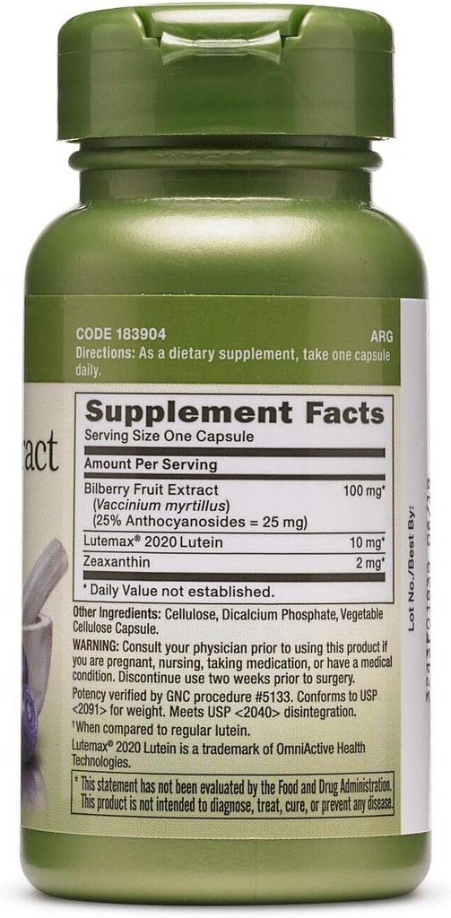 GNC Herbal Plus Bilberry ExtractとLutein | 眼と視野の健康をサポート | ツインパック(2×60カウント)