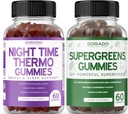 Night Time Fat Burner Gummies (60 Count) - Weight Loss & Metabolism Sugar-Free Melatonin Supplement and Supergreens Gummies (60 Count) - Greens Supplements Immunity Support - Non GMO & USA Made