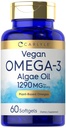 カーライルヴィーガンオメガ3サプリメント | 1290 mg | 60 Softgels | プラントベース | GMO&グルテンフリー | アルゲーオイルから