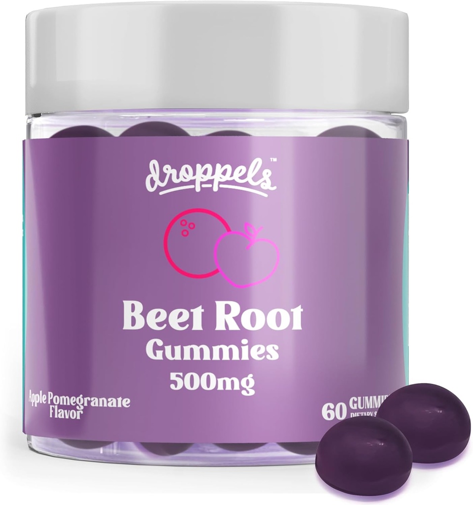 ドロップペルビートルートパウダー500mg、グレープシードエキス300mg、ビタミンB12&ナイアシン ビーガン、ペクチンベースの&非GMOビートルートサプリメント、Apple Pomegranate味、60カウント