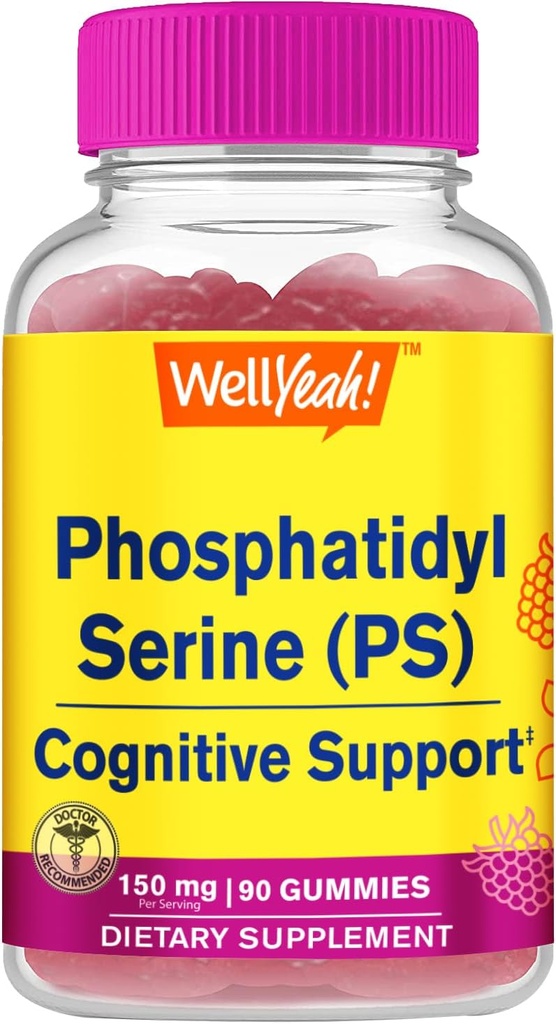 WellYeah Phosphatidylserine Gummies(150mg) Phosphatidylserine Supplement | 認知サポート | ラズベリー味 | グルテンフリー・非GMO | 60カウント
