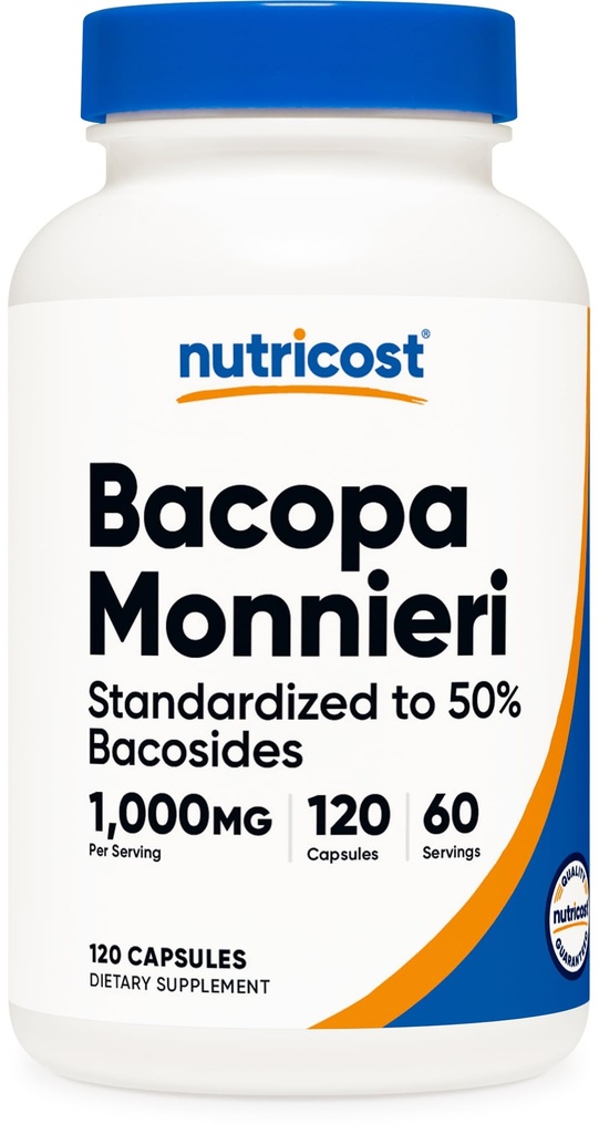 Nutricost Bacopa Monnieri 1,000mg、120カプセル(60サービング) - 非GMO、グルテンフリー、ベジタリアンフレンドリー