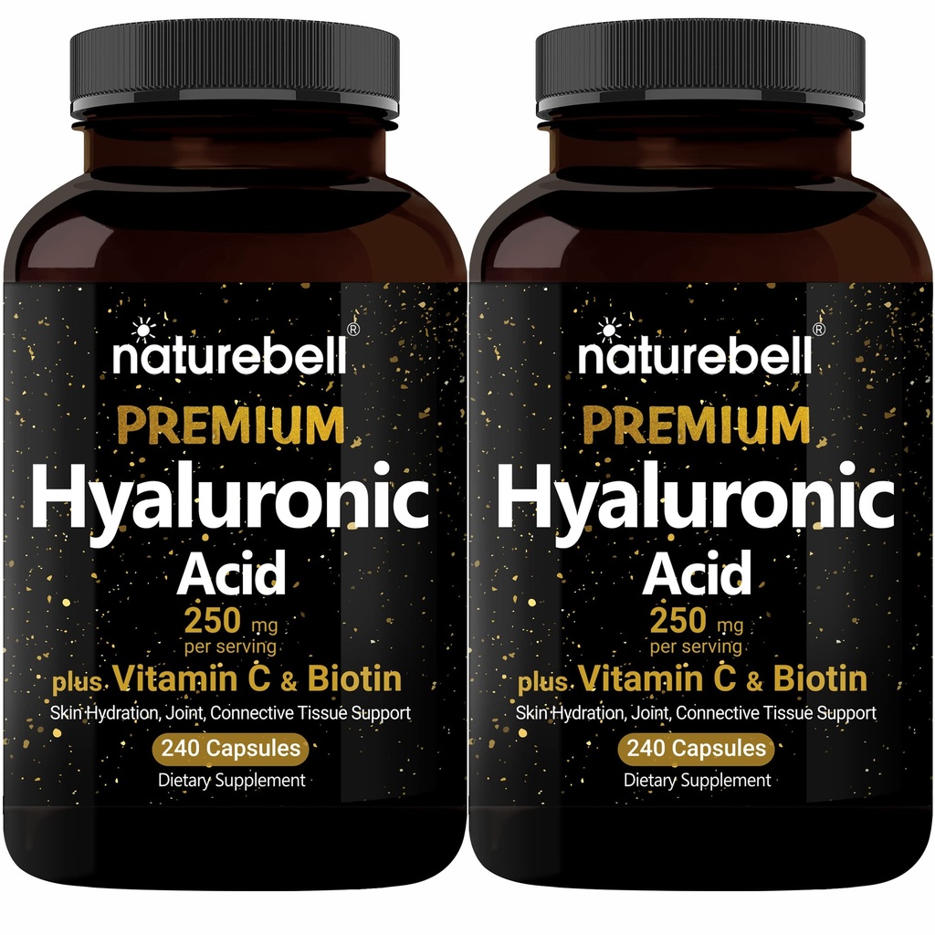 NatureBell 2のパックの植物によって基づくHyaluronic酸は25mgのビタミンC及びBiotin 5000mcg、480の合計のカプセルと250mgを補います 毛の成長、共同サポートおよび水和の皮のための本質 非GMO