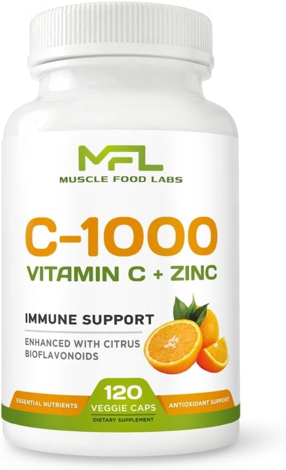 | ビタミンC + 亜鉛 | C - 1000 | VIT C 1000mg | 亜鉛25mg | シトラスバイオフラボノイド25mg | 非GMO&グルテンフリー | 120カプセル