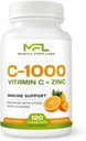 | ビタミンC + 亜鉛 | C - 1000 | VIT C 1000mg | 亜鉛25mg | シトラスバイオフラボノイド25mg | 非GMO&グルテンフリー | 120カプセル