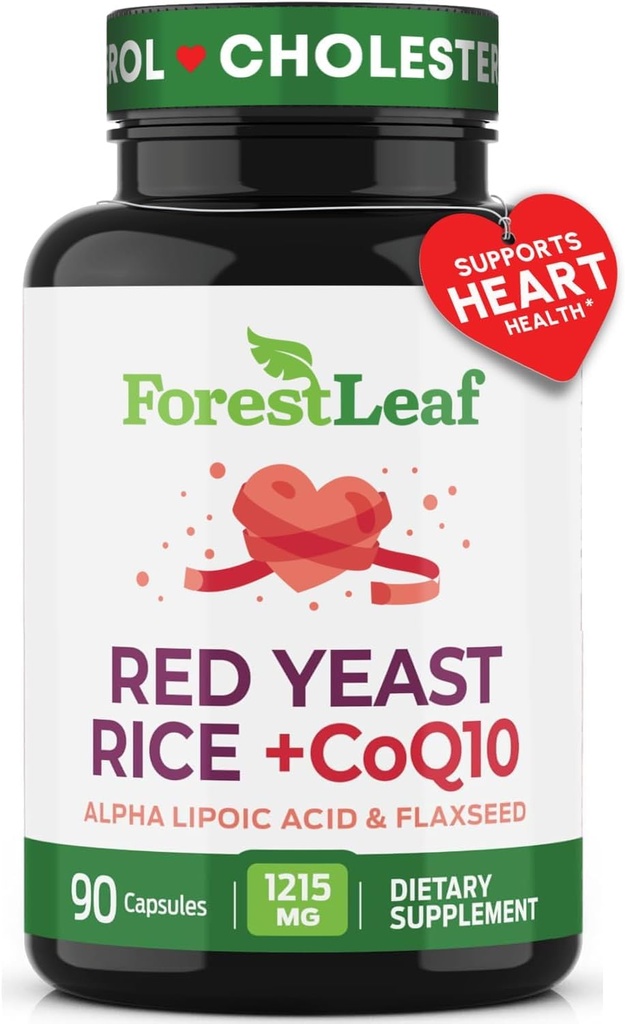 Red Yeast Rice 1215 mg. Capsules - Extra Strength Red Rice Yeast with CoQ10 Supplement, Plus Alpha Lipoic Acid & Organic Flaxseed, Citrinin Free, Supports Cardiovascular Health, Non-GMO 90 Veggie Caps