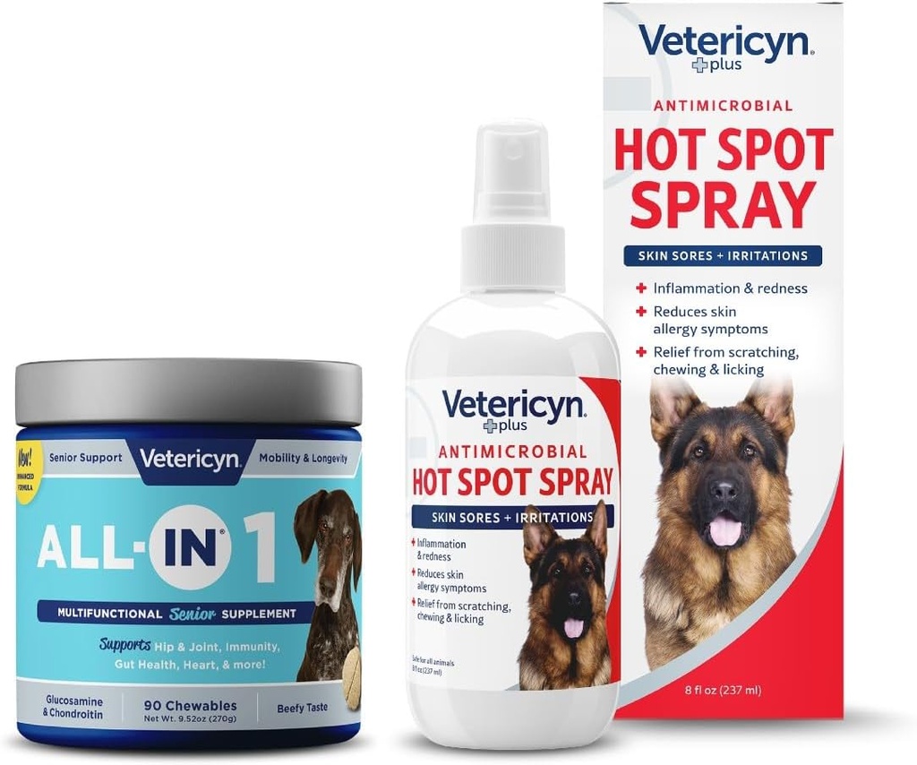 Vetericyn All-in 1 Multifunctional Senior Dog Supplement with Glucosamine and Vetericyn Plus Hot Spot Spray