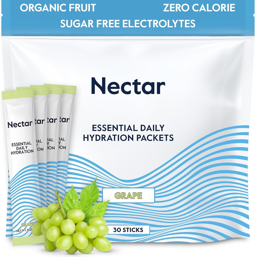 Nectar Hydration Packets - 電解質パウダーパケット - 砂糖無料&0カロリー - 有機フルーツ液体毎日のIV電解質粉末脱水救済と急速な再水(グレープ30パック)