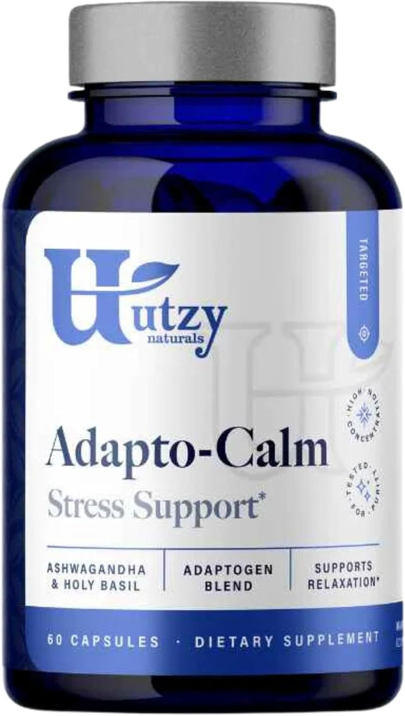 Utzy Naturals Adapto-Calm | ストレスサポートフォーミュラ | アシュワガンダ、トルシ聖なるバジル、パッションフラワー付き | 60カプセル