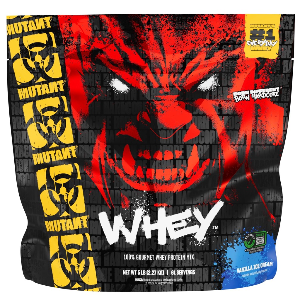 ミュータントWhey - 100%ウィープロテインパウダーシェイク、グルメテイスト、タンパク質22g、高速吸収、簡単な消化、5lbs - バニラアイスクリーム