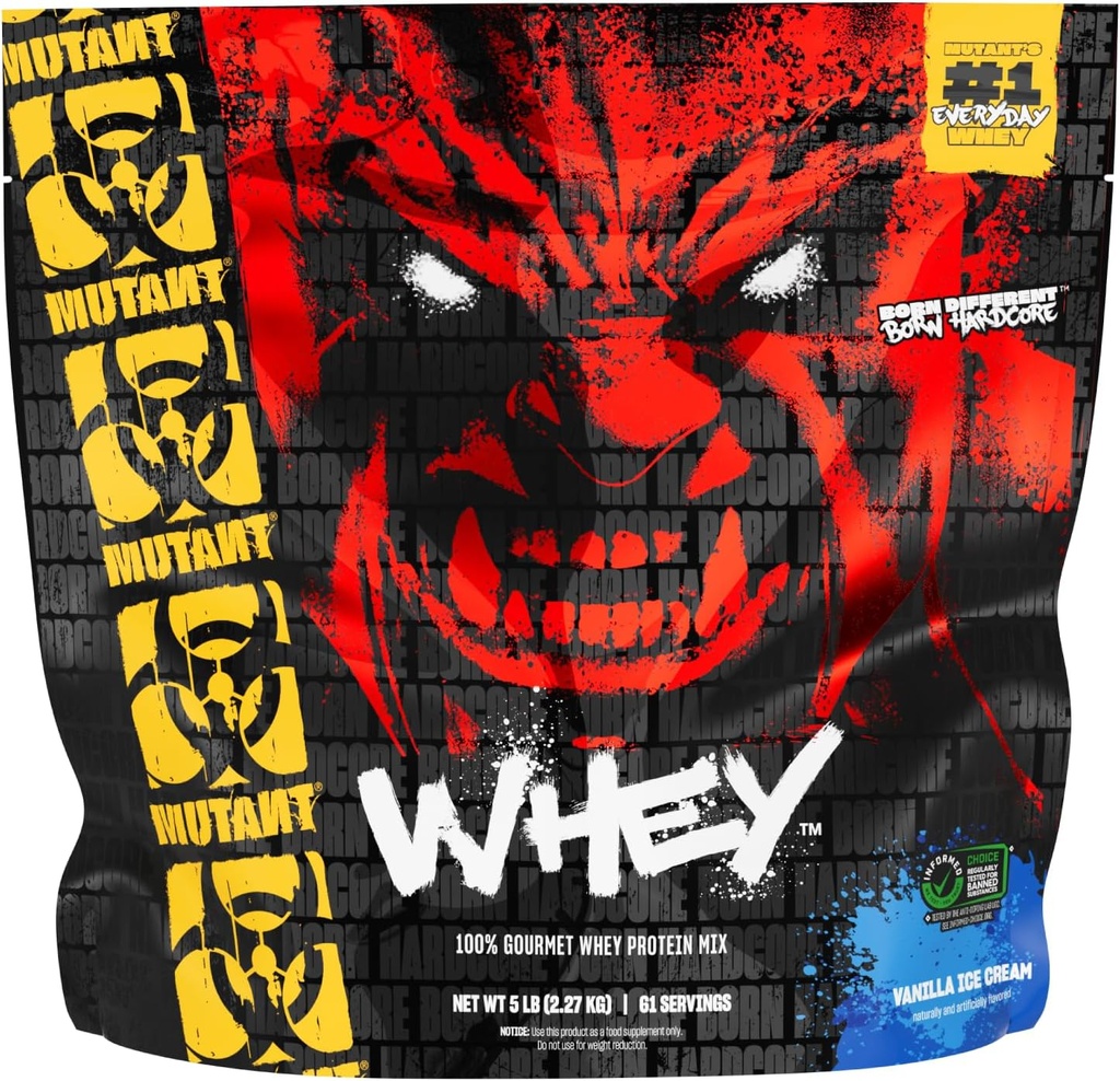 ミュータントWhey - 100%ウィープロテインパウダーシェイク、グルメテイスト、タンパク質22g、高速吸収、簡単な消化、5lbs - バニラアイスクリーム