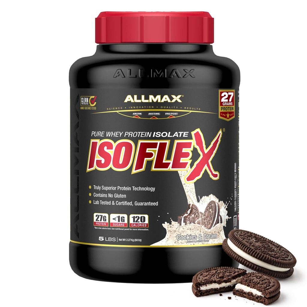 すべてのマックス栄養 - ISOFLEX ウィープロテインパウダー、ウィープロテインアイソレート、27gプロテイン、クッキー&クリーム、5ポンド