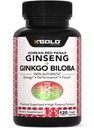 本物の韓国赤のPanax Ginseng 1200mg + Ginkgo Biloba 160mg – 高Ginsenosides Extra Strength – エネルギー, メモリ, フォーカス & 脳の健康 – 男性と女性のためのビーガンカプセル – 120 カウント