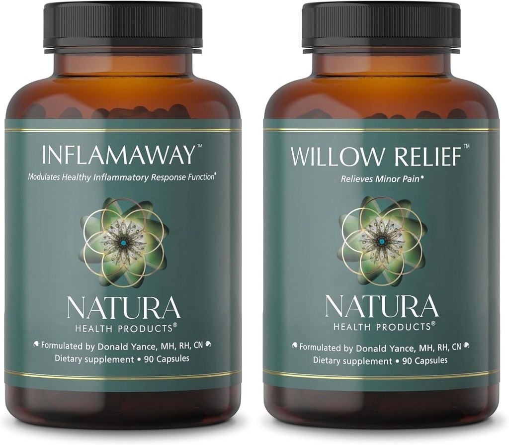 Natura 健康製品 InflamAway および Willow の救助の補足の束 - 健康な炎症反応を調節して下さい-筋肉弛緩を高めて下さい