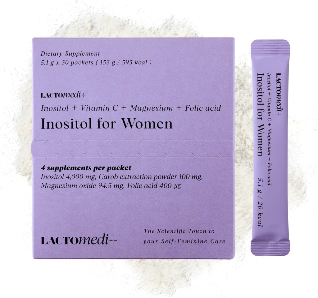 LACTOMEDI Inositol 女性用サプリメント | ミオイノシトール 4000mg + D-Chiro-Inositol 100mg | バランス 40:1 比率 | 月経サイクル&ウェルネスサポート | 30 日供給