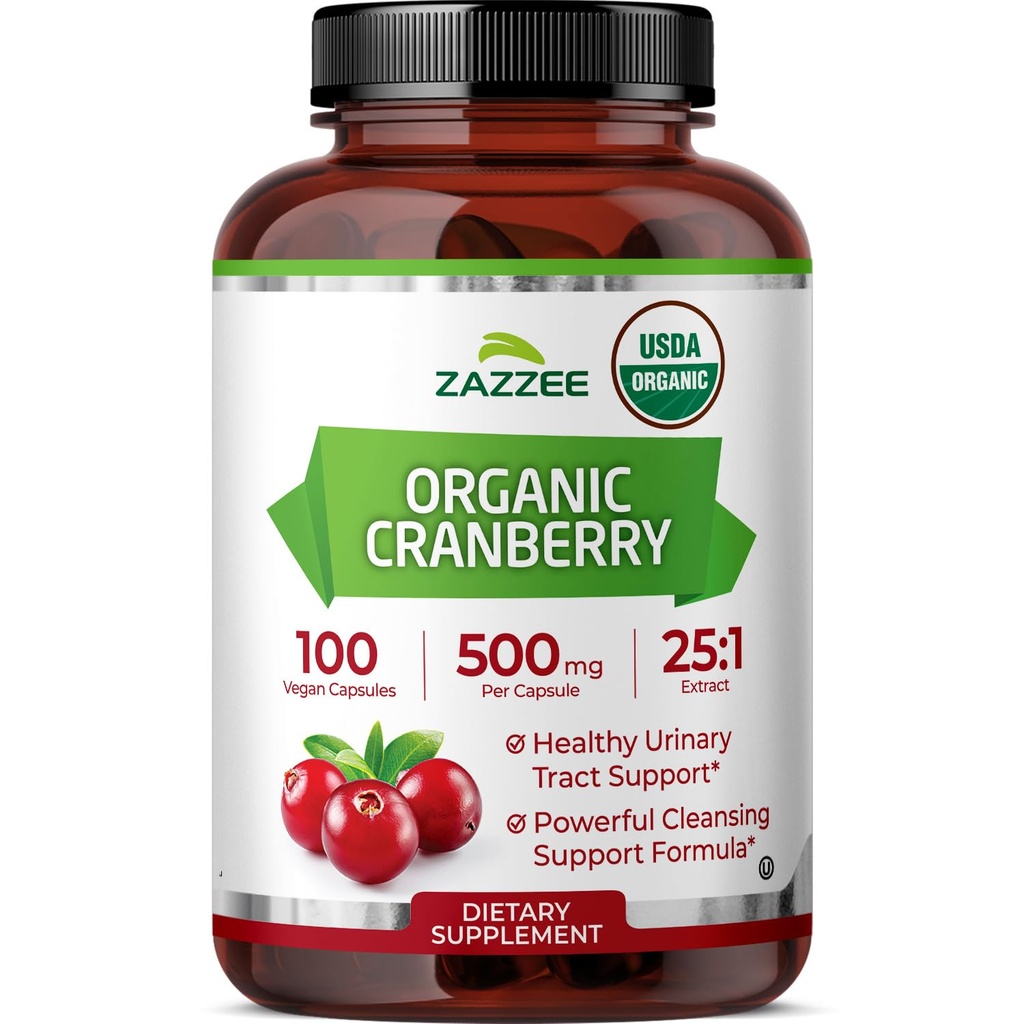 Zazzee USDAオーガニッククランベリー25:1エキス、カプセルあたり500mg、100ビーガンカプセル、オーバー3ヶ月の供給、標準化、濃縮25Xエキス、100%ベジタリアン、認定オーガニック、非GMOオールナチュラル