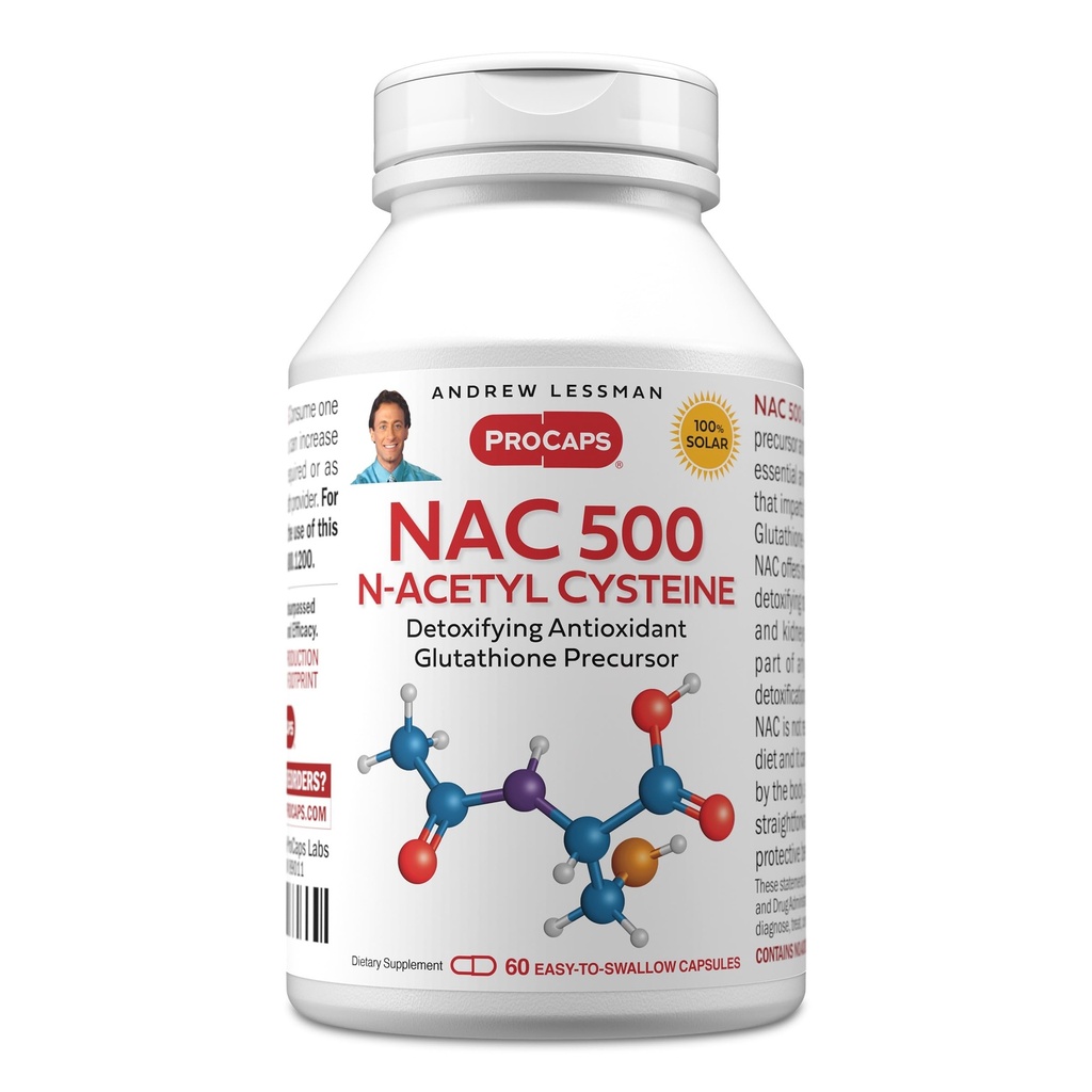 ANDREW LESSMAN NAC-500 N-Acetyl Cysteine 60カプセル - ダメージフリーラジカルの毎日のオンスラックドを戦闘するのに役立ちます。脳、心臓、肺、肝臓、腎臓を保護します。 酸化防止剤の解毒。 添加剤なし