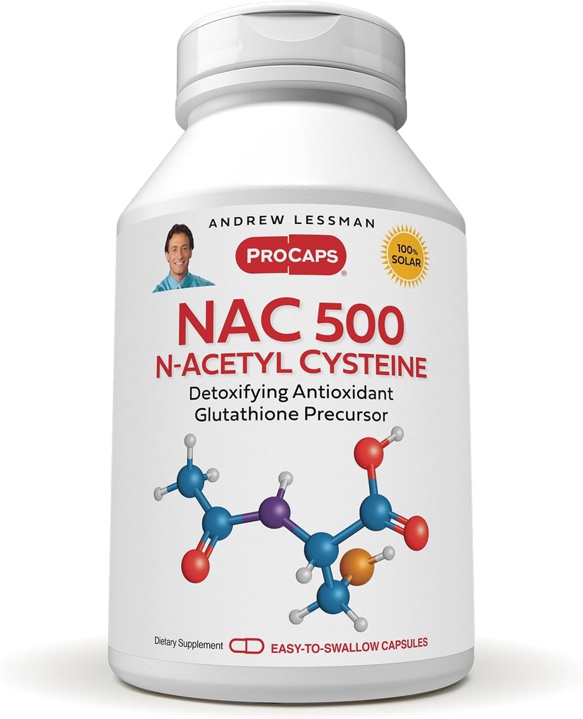 ANDREW LESSMAN NAC-500 N-Acetyl Cysteine 60カプセル - ダメージフリーラジカルの毎日のオンスラックドを戦闘するのに役立ちます。脳、心臓、肺、肝臓、腎臓を保護します。 酸化防止剤の解毒。 添加剤なし