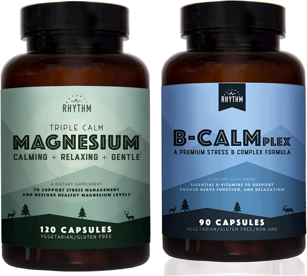 Natural Rhythm Calm Bundle - Triple Calm Magnesium 150mg, 120 Capsules + B-CALMplex, Unique Vitamin B Blend, 90 Capsules