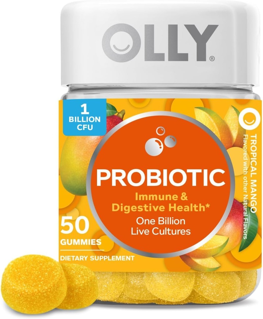 OLLY Probiotic Gummy、免疫力と消化力サポート、1億CFU、Chewable Probioticサプリメント、マンゴー、25日の供給 - 50カウント