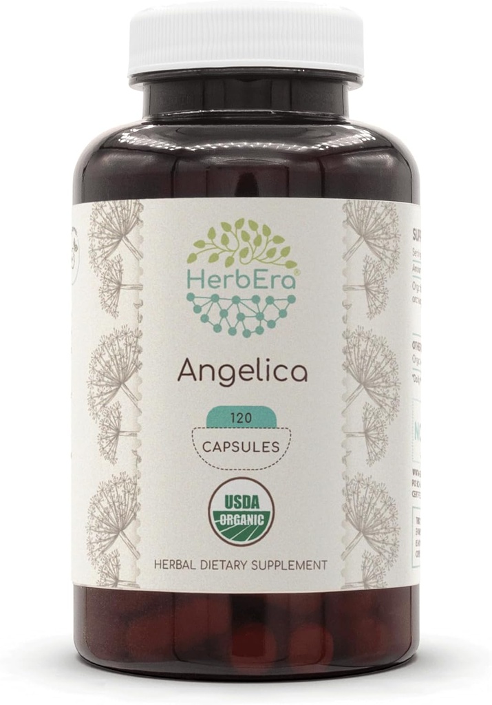 HerbEra Angelica USDA Organic 120 カプセル | 天然ハーブサプリメント | オーガニック カプセルとオーガニック アンジェリカ(アンジェリカ・アンジェリカ) ドライルート (120 カプセル)