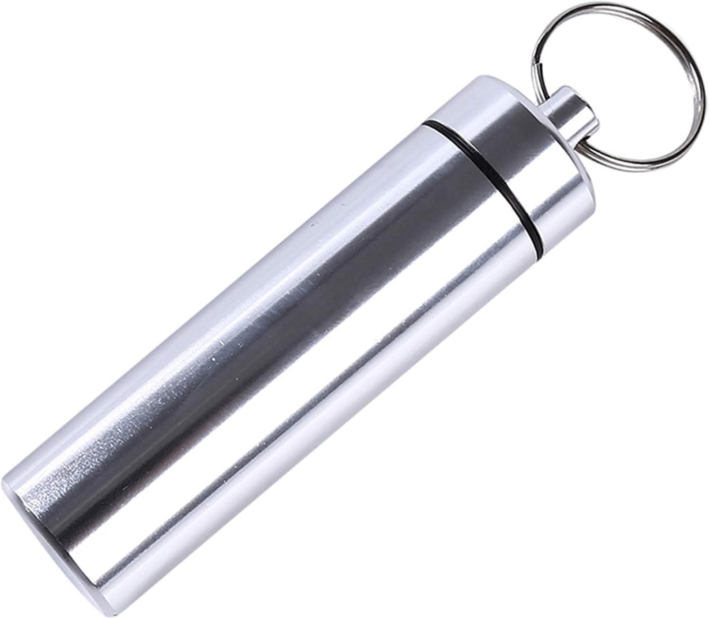銀製の小さい携帯用丸薬箱のKeychainの財布のためのアルミ合金の小型丸薬のオルガナイザーの箱の容器、屋外のキャンプ旅行のための防水金属の丸薬のびん