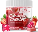 Colostrum ChewsはGut Health、Bloating、免疫サポート、スキン、毛の成長および美のためのprobioticsと補います - いちご味(60のサービング)