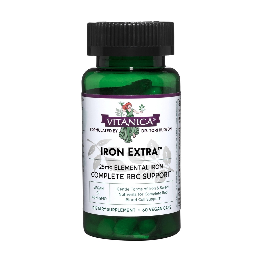 ビタニカの鉄の余分、鉄の補足はビタミンC 500mg、Methylfolate 400mcg、B12のビタミン500mcg、カルシウム、黄色いドック、タンポの根及びイラクサの葉のエキス、ビーガン、60のカプセルと吸収を高めました