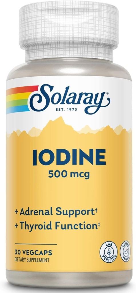 Solaray Iodine 500 mcg | ヘルシーな甲状腺機能、代謝、焦点とエネルギーをサポート | 非GMO、ビーガン | 30 VegCaps | 2 のパック