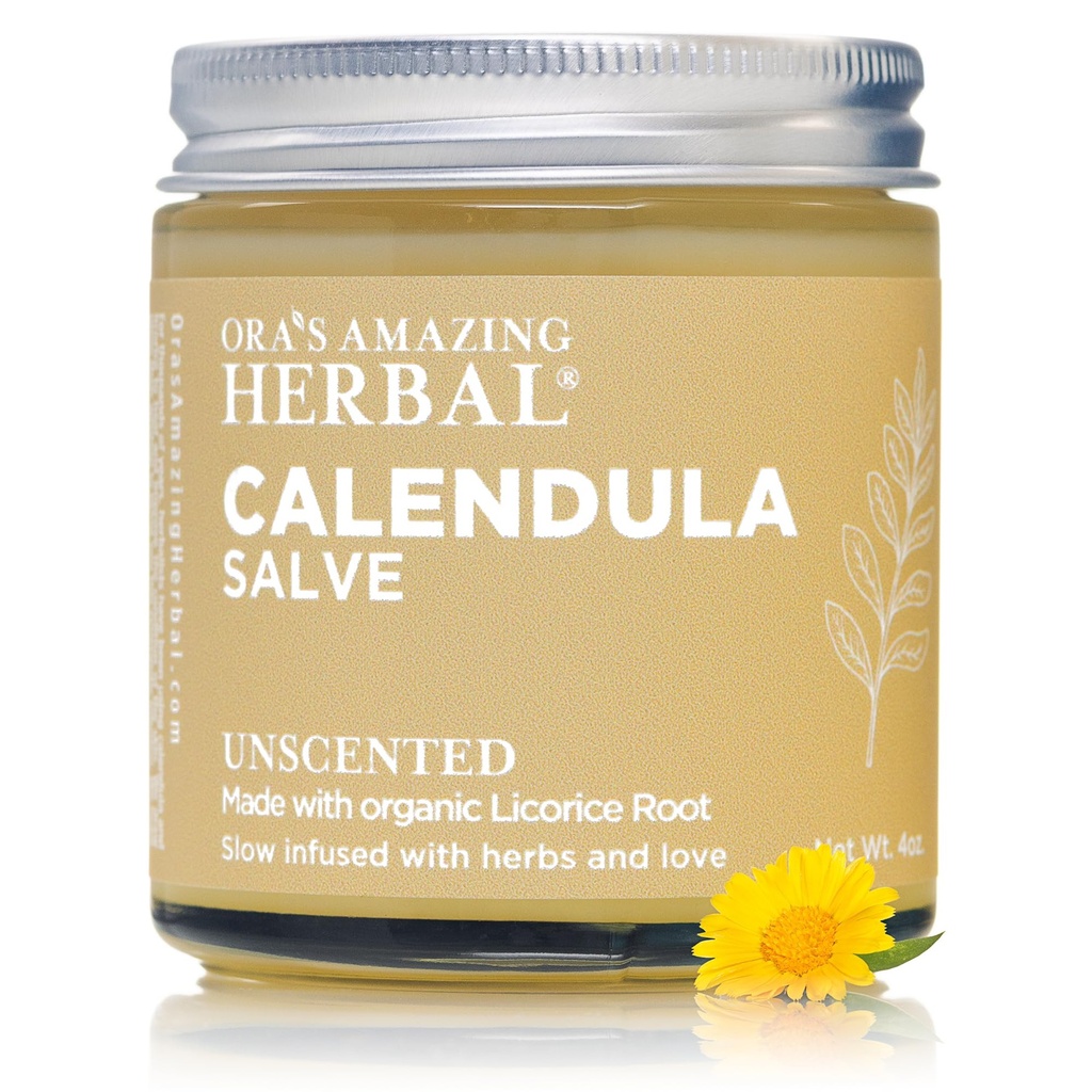 Calendula Salve、Calendulaのクリーム、デッサンのSalve、Calendulaの軟膏、Ora'sの驚くべき草、ココナッツは有機性CalendulaおよびLicoriceの根、4つのozとなされる自由なSalve