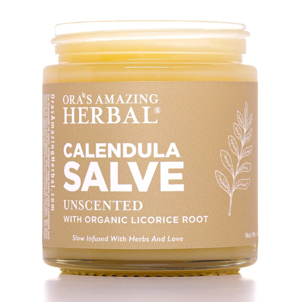 Calendula Salve、Calendulaのクリーム、デッサンのSalve、Calendulaの軟膏、Ora'sの驚くべき草、ココナッツは有機性CalendulaおよびLicoriceの根、4つのozとなされる自由なSalve