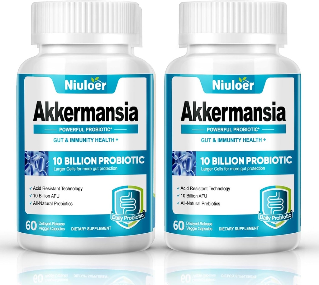 Akkermansia Probiotics、GLP-1 Probiotics for Women & Men - 10 Billion AFUs + Organic Prebiotics、Digestive、Gut、免疫及び全面的な健康は、ガット消化性ライニング機能を高めます(60カプセル、2パック)